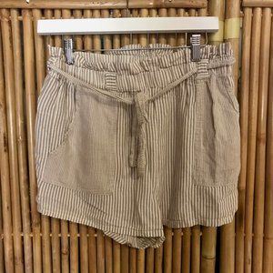Lulus cancun taupe striped paperbag waist shorts